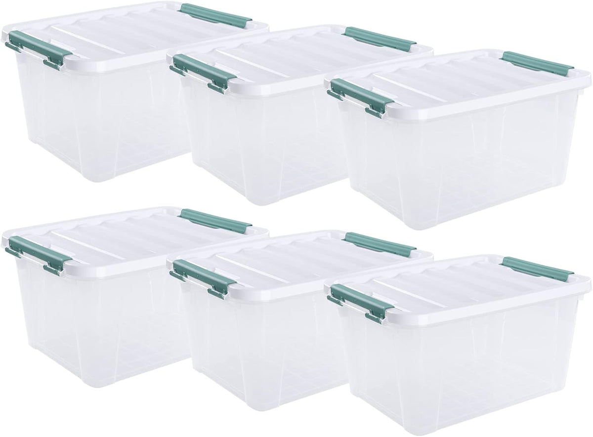 6-Pack 20 Quart Plastic Storage Boxes, Latching Storage Bin Box, Clear