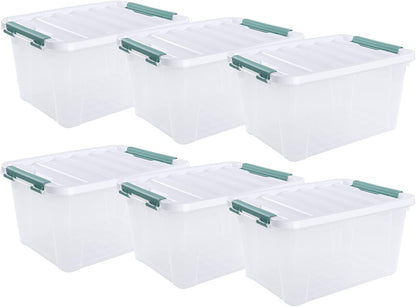 6-Pack 20 Quart Plastic Storage Boxes, Latching Storage Bin Box, Clear