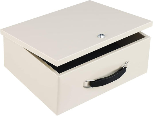 Portable Fire Safe Box with Key Lock, Fire Resistant Metal Lock Box for Documents, Security Strong Storage Box Safety Deposit Box for Home, Outside, Car, XL Large, 13.2”x 11”x 5.1'', Beige