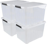 70 Quart Large Lidded Storage Bin, 4 Packs, Plastic Storage Container with Wheels, Latching Storage Box