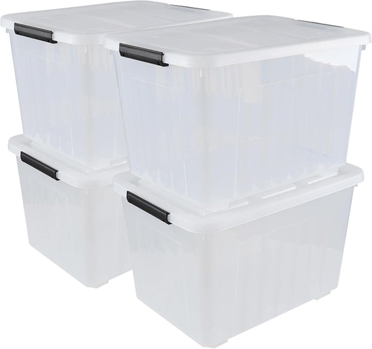 70 Quart Large Lidded Storage Bin, 4 Packs, Plastic Storage Container with Wheels, Latching Storage Box