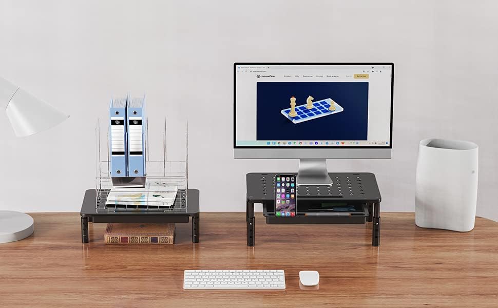 2 Pack Monitor Stand Riser with Drawer - 3 Height Adjustable Metal Monitor Stand with Unique Star Mesh for Computer Laptop Notebook Printer