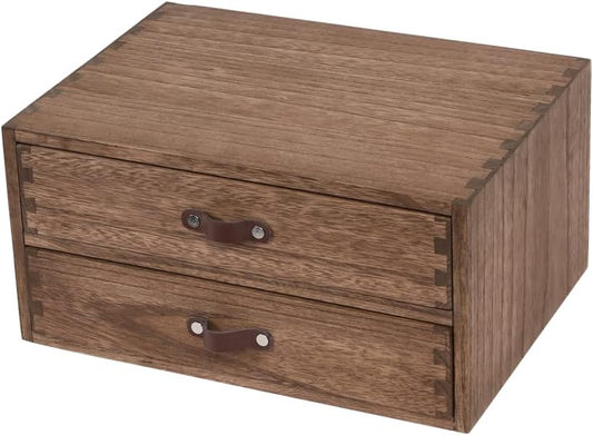 Wood 2 Drawer Desktop Organizer Cabinet - Desk Storage Box for Kitchen Counter, Dresser Tabletop -Wooden File Organizer Printer Machine Stand for Office Accessories Chest Dark (FAX2C-DK）