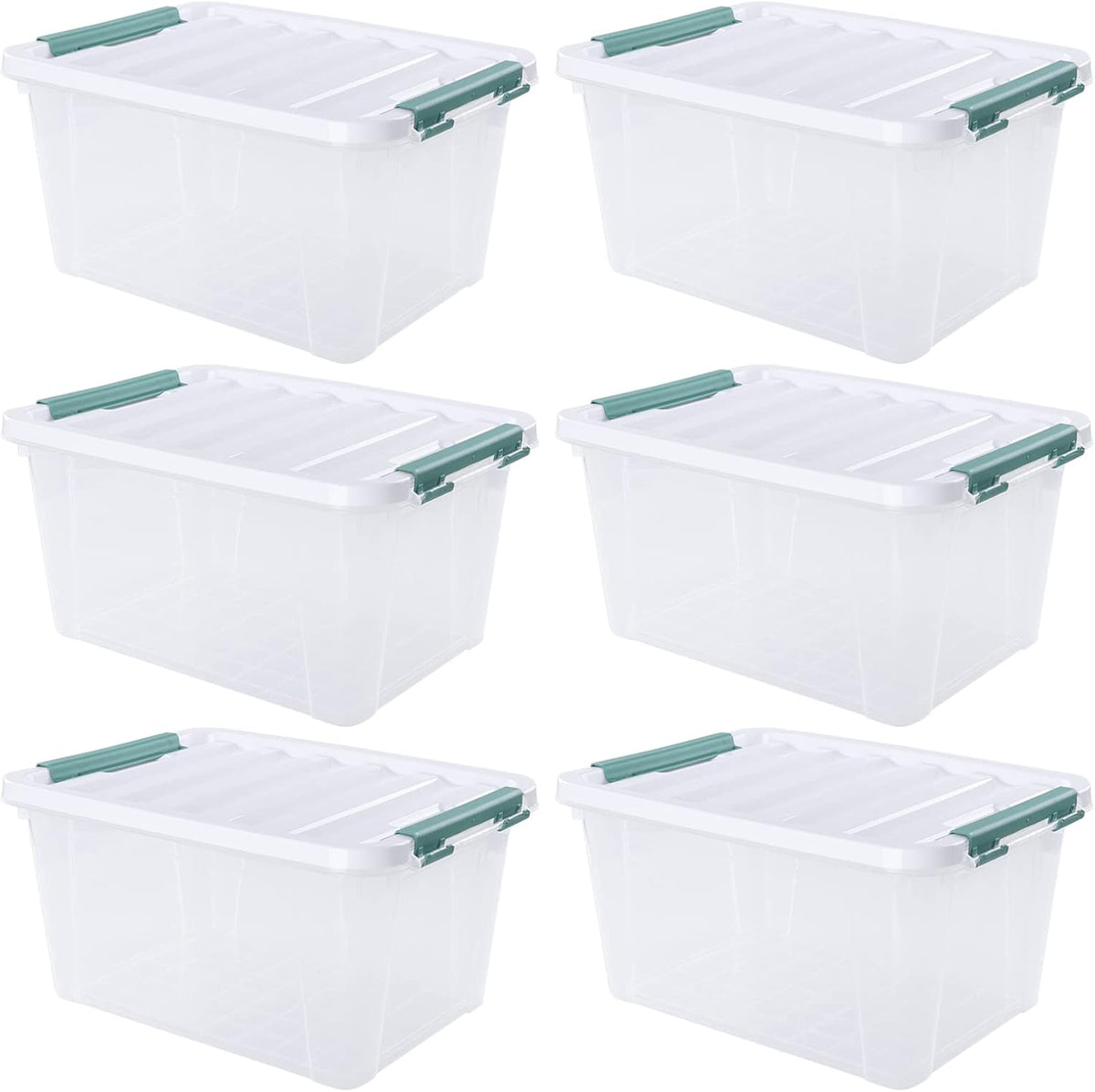 6-Pack 20 Quart Plastic Storage Boxes, Latching Storage Bin Box, Clear