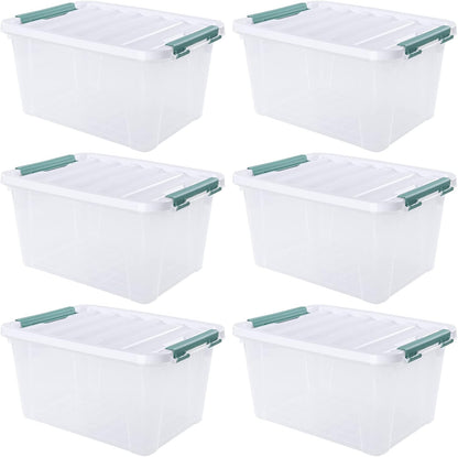 6-Pack 20 Quart Plastic Storage Boxes, Latching Storage Bin Box, Clear