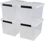 Set of 4 Plastic Storage Box on Wheels, 32 Quart Latch Storage Container Bin, Clear