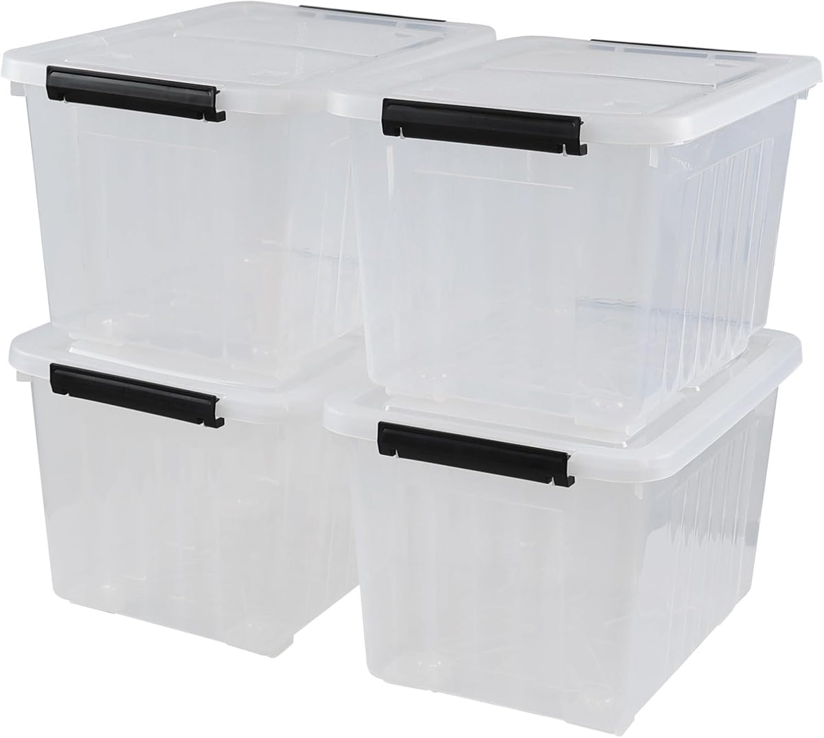 Set of 4 Plastic Storage Box on Wheels, 32 Quart Latch Storage Container Bin, Clear