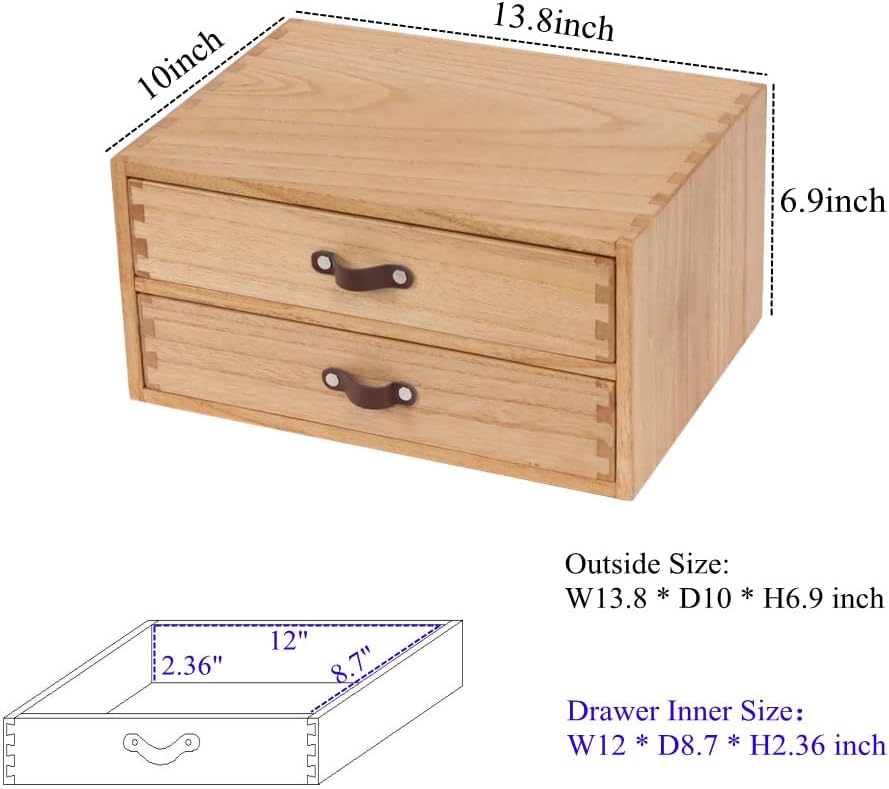 Wooden Desk Organizer with 2 Drawers - Desktop Storage Drawers for Office Supplies File Paper Storage - Wood Chest/Small Cabinets for Jewelry Dresser Kitchen Counter (FAX2C-LT）