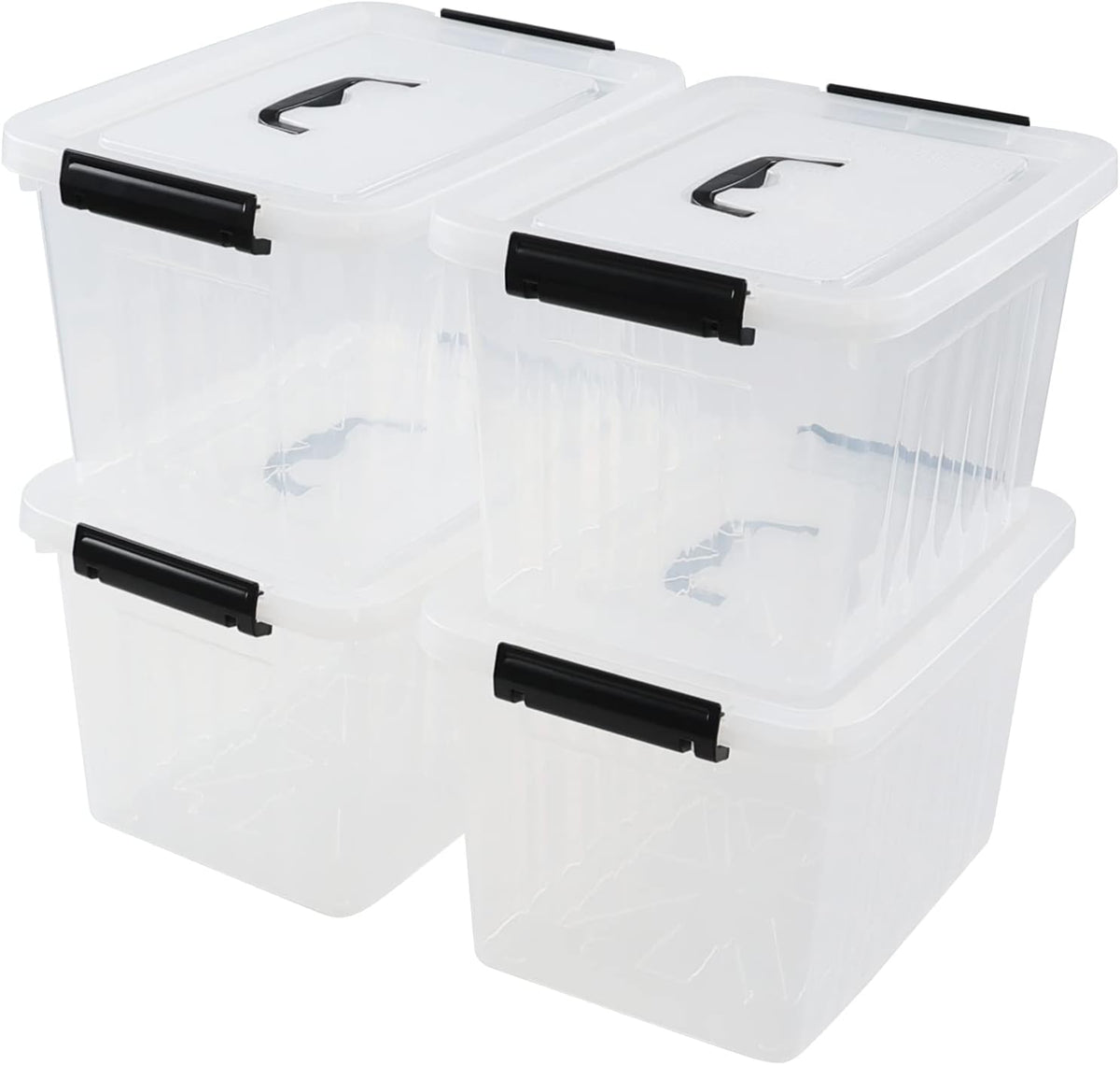 4 Pack 12 Quart Latching Storage Box with Handle, Clear Lidded Tote Bin