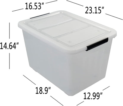 70 Quart Large Lidded Storage Bin, 4 Packs, Plastic Storage Container with Wheels, Latching Storage Box