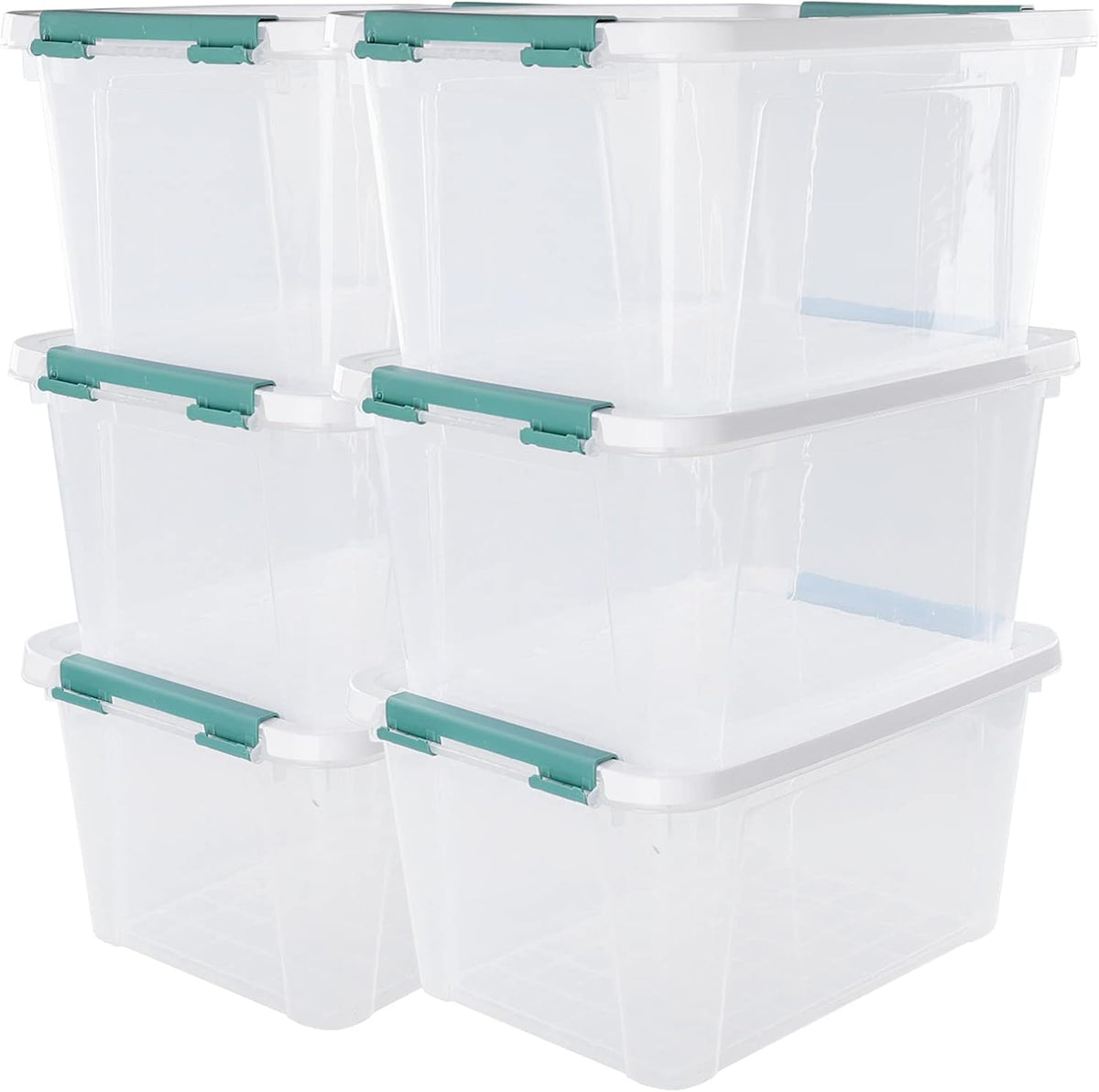 6-Pack 20 Quart Plastic Storage Boxes, Latching Storage Bin Box, Clear