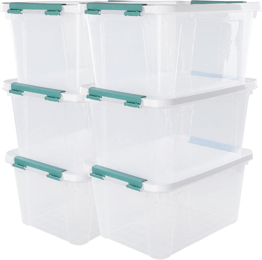 6-Pack 20 Quart Plastic Storage Boxes, Latching Storage Bin Box, Clear