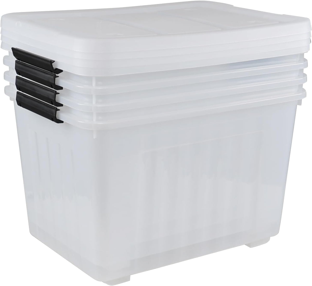 70 Quart Large Lidded Storage Bin, 4 Packs, Plastic Storage Container with Wheels, Latching Storage Box