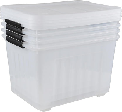 70 Quart Large Lidded Storage Bin, 4 Packs, Plastic Storage Container with Wheels, Latching Storage Box
