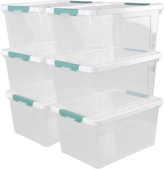 35 Quart Clear Large Storage Box, Plastic Storage Bins, Set of 6