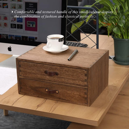 Wood 2 Drawer Desktop Organizer Cabinet - Desk Storage Box for Kitchen Counter, Dresser Tabletop -Wooden File Organizer Printer Machine Stand for Office Accessories Chest Dark (FAX2C-DK）