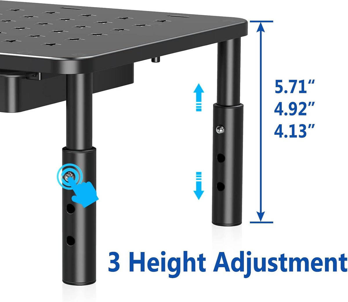 2 Pack Monitor Stand Riser with Drawer - 3 Height Adjustable Metal Monitor Stand with Unique Star Mesh for Computer Laptop Notebook Printer
