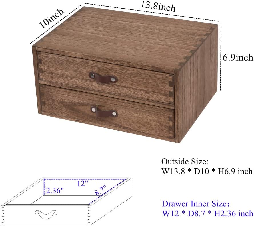Wood 2 Drawer Desktop Organizer Cabinet - Desk Storage Box for Kitchen Counter, Dresser Tabletop -Wooden File Organizer Printer Machine Stand for Office Accessories Chest Dark (FAX2C-DK）