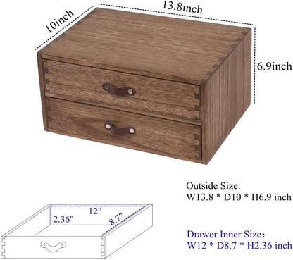 Wood 2 Drawer Desktop Organizer Cabinet - Desk Storage Box for Kitchen Counter, Dresser Tabletop -Wooden File Organizer Printer Machine Stand for Office Accessories Chest Dark (FAX2C-DK）