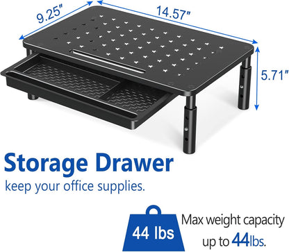 2 Pack Monitor Stand Riser with Drawer - 3 Height Adjustable Metal Monitor Stand with Unique Star Mesh for Computer Laptop Notebook Printer