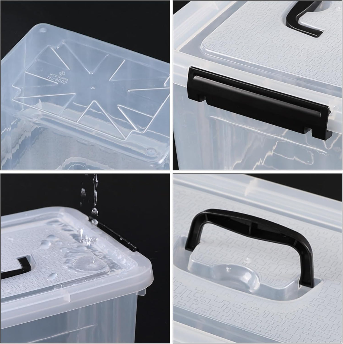 4 Pack 12 Quart Latching Storage Box with Handle, Clear Lidded Tote Bin