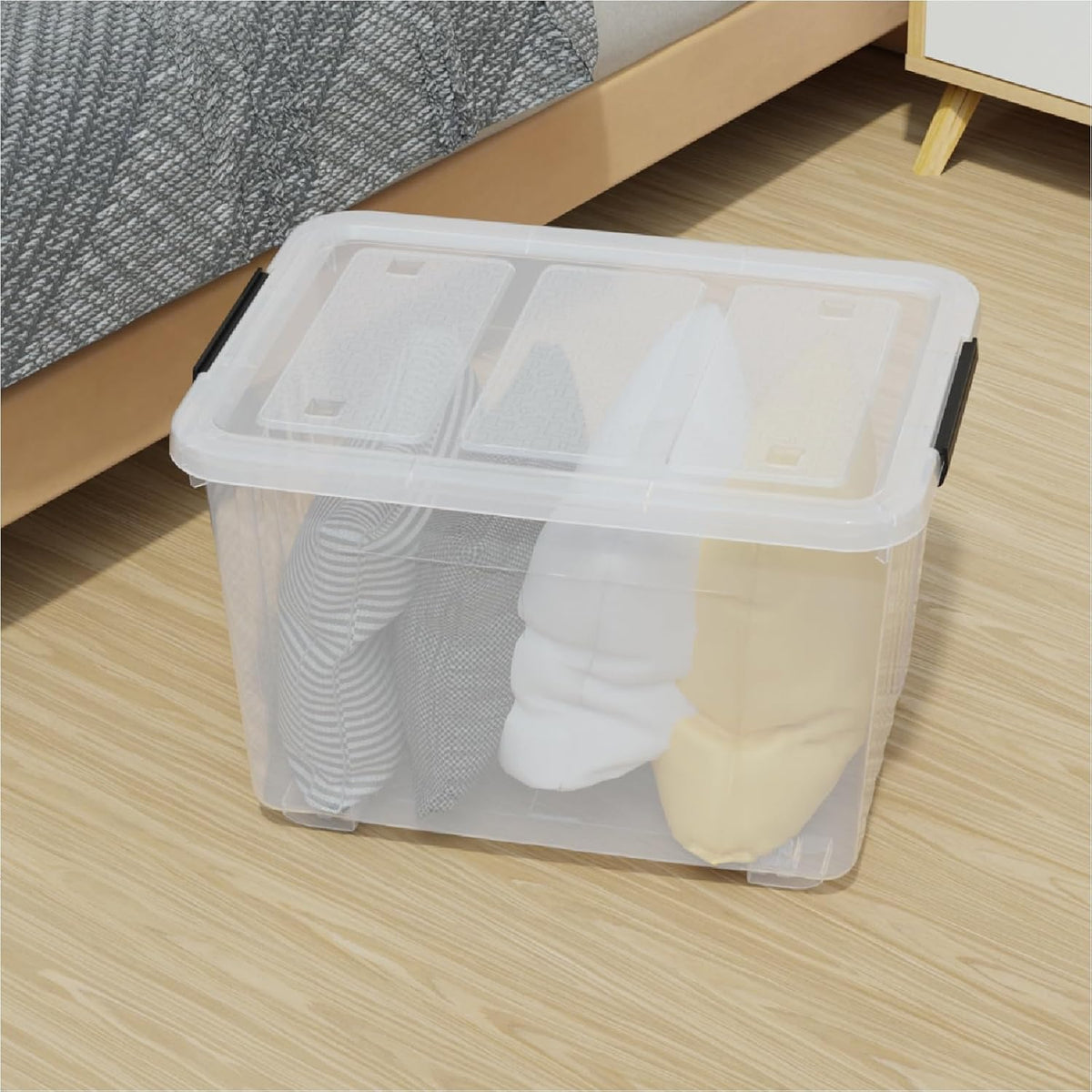 70 Quart Large Lidded Storage Bin, 4 Packs, Plastic Storage Container with Wheels, Latching Storage Box