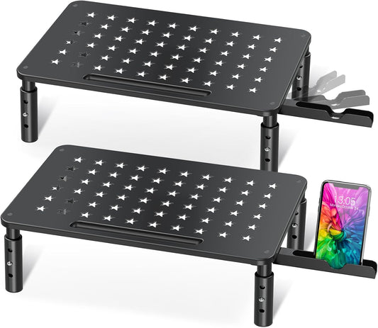 2 Pack Monitor Stand, 3 Height Adjustable Stand with Unique Star Mesh for Computer, Laptop, Printer, Notebook, iMac, Premium Metal Monitor Risers for 2 Monitors