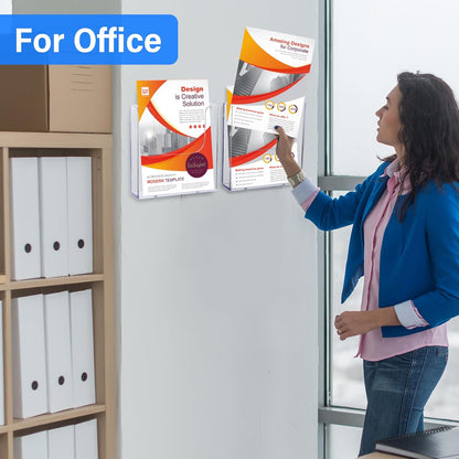 12 Pack Brochure Holder Wall Mount 6 x 9 Inch Clear Flyer Holder Magazine Pamphlet Display Stand Acrylic Wall Organizer Plastic Wall File Holder for Literature Mail Paper Document Rack Display