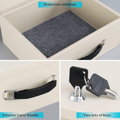 Portable Fire Safe Box with Key Lock, Fire Resistant Metal Lock Box for Documents, Security Strong Storage Box Safety Deposit Box for Home, Outside, Car, XL Large, 13.2”x 11”x 5.1'', Beige