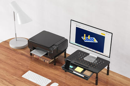 2 Pack Monitor Stand Riser with Drawer - 3 Height Adjustable Metal Monitor Stand with Unique Star Mesh for Computer Laptop Notebook Printer