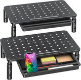 2 Pack Monitor Stand Riser with Drawer - 3 Height Adjustable Metal Monitor Stand with Unique Star Mesh for Computer Laptop Notebook Printer