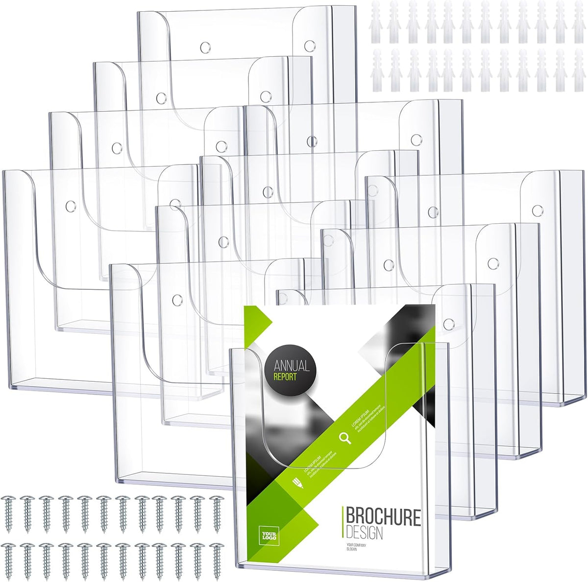 12 Pack Brochure Holder Wall Mount 6 x 9 Inch Clear Flyer Holder Magazine Pamphlet Display Stand Acrylic Wall Organizer Plastic Wall File Holder for Literature Mail Paper Document Rack Display
