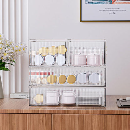 Stackable Storage Box, Acrylic Organizer, Cosmetic Organizer for Cosmetics and Beauty Products for Dressers, Bathrooms, Cabinets, Bedrooms and Home Organization 4 Piece Set