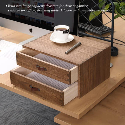Wood 2 Drawer Desktop Organizer Cabinet - Desk Storage Box for Kitchen Counter, Dresser Tabletop -Wooden File Organizer Printer Machine Stand for Office Accessories Chest Dark (FAX2C-DK）