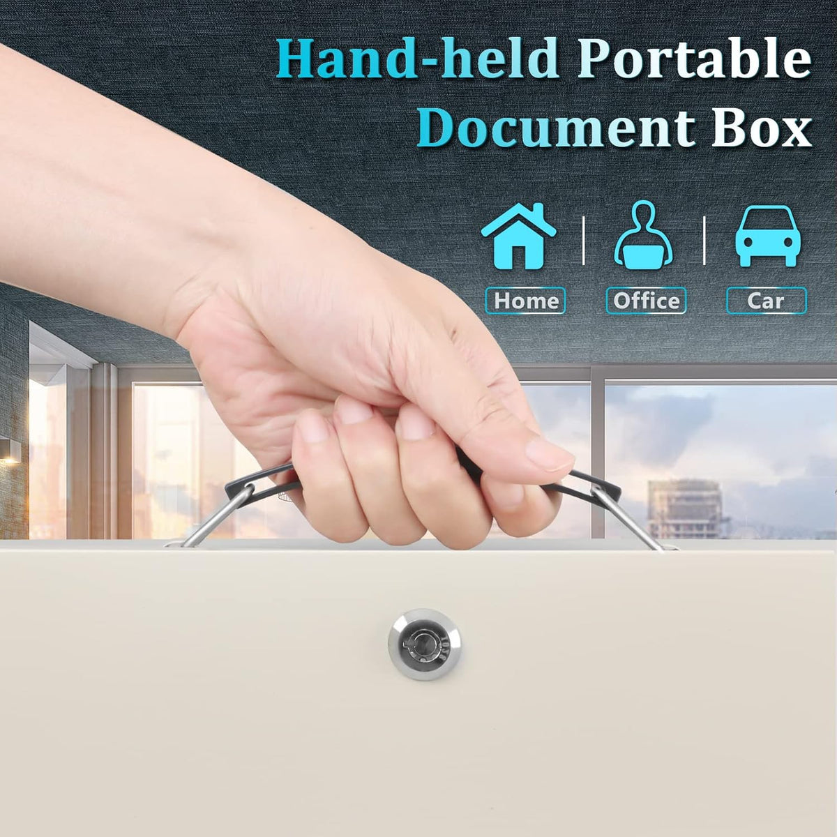 Portable Fire Safe Box with Key Lock, Fire Resistant Metal Lock Box for Documents, Security Strong Storage Box Safety Deposit Box for Home, Outside, Car, XL Large, 13.2”x 11”x 5.1'', Beige