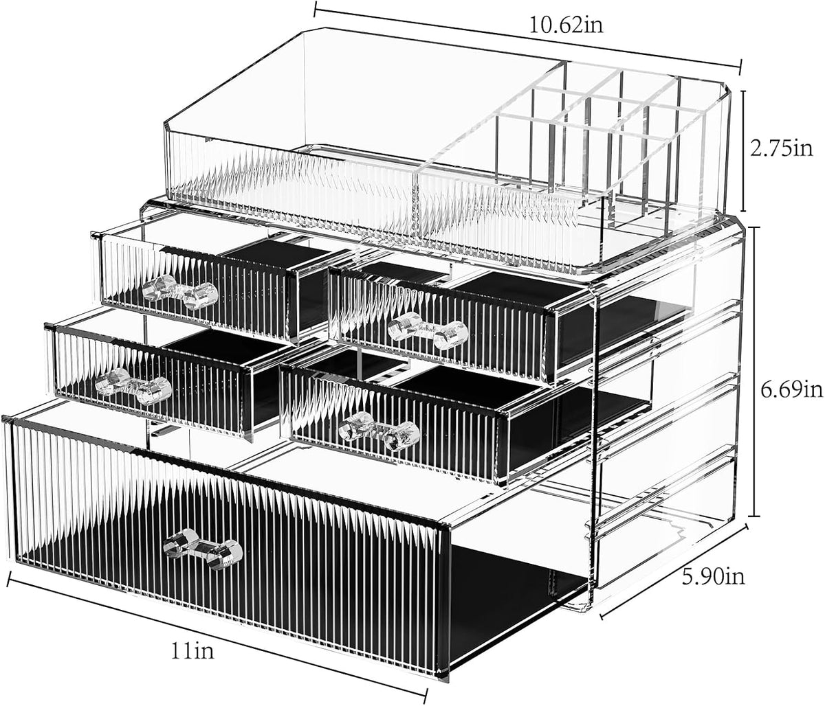 Stackable Organizer, Acrylic Cosmetic Organizer for Dresser, Vanity, Kitchen Cabinet, Bathroom, Under Sink, Home Organization and Storage (1 Top 5 Drawers)