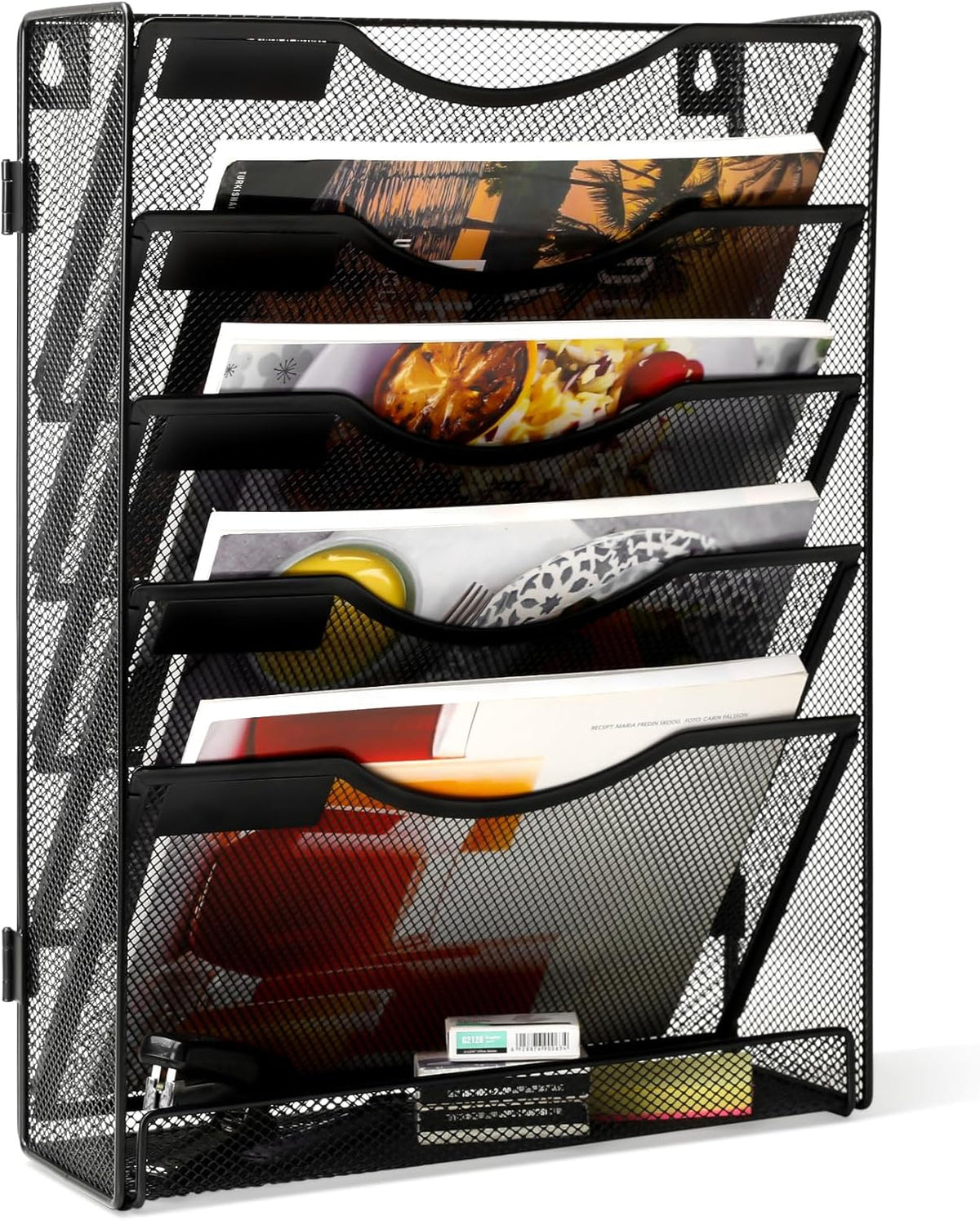 5-Tier Wall File Holder, Mesh Hanging Folder Organizer with Classify Label, Versatile Desk File Organizer for Office Home, Vertical Wall Mounted Mail Paper Sorter, Easy Assembly, 2 Pack Black