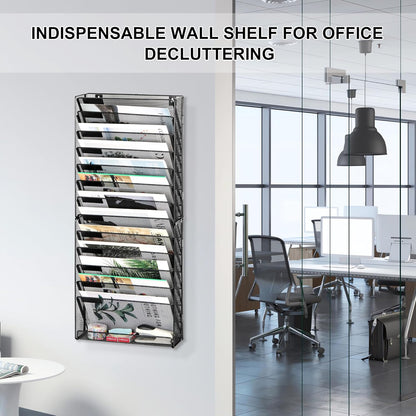 Wall File Holder Organizer 14 Tier Mesh Hanging Wall Mounted Document Paper Folder Filing Magazine Rack with Nametag Label for Office Home School, Black