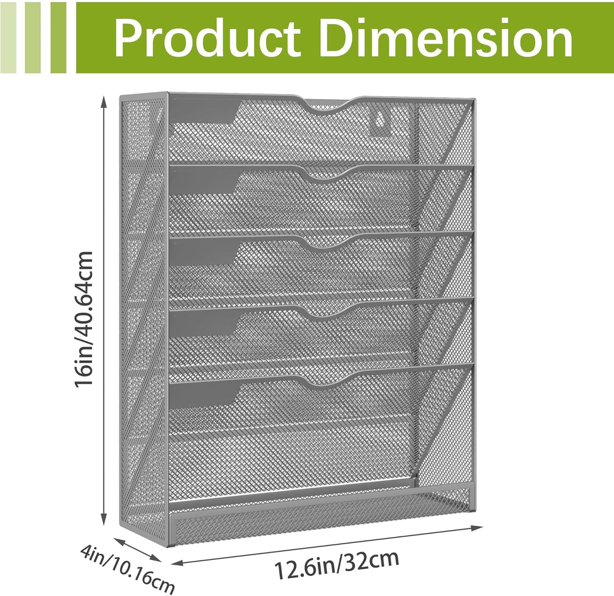 5-Tier Wall File Holder, Mesh Hanging Folder Organizer with Classify Label, Versatile Desk File Organizer for Office Home, Vertical Wall Mounted Mail Sorter, Sides Closed, Silver