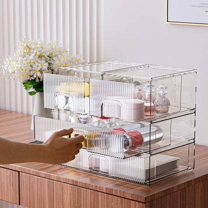 Stackable Storage Box, Acrylic Organizer, Cosmetic Organizer for Cosmetics and Beauty Products for Dressers, Bathrooms, Cabinets, Bedrooms and Home Organization 4 Piece Set