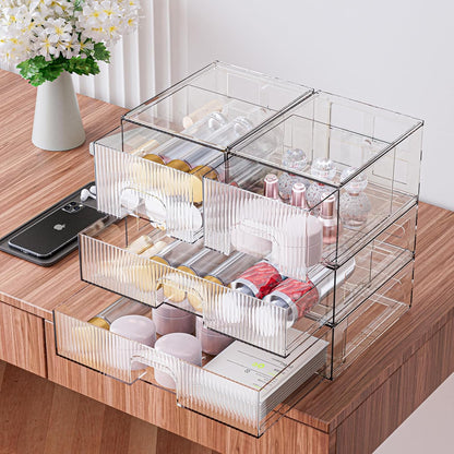 Stackable Storage Box, Acrylic Organizer, Cosmetic Organizer for Cosmetics and Beauty Products for Dressers, Bathrooms, Cabinets, Bedrooms and Home Organization 4 Piece Set