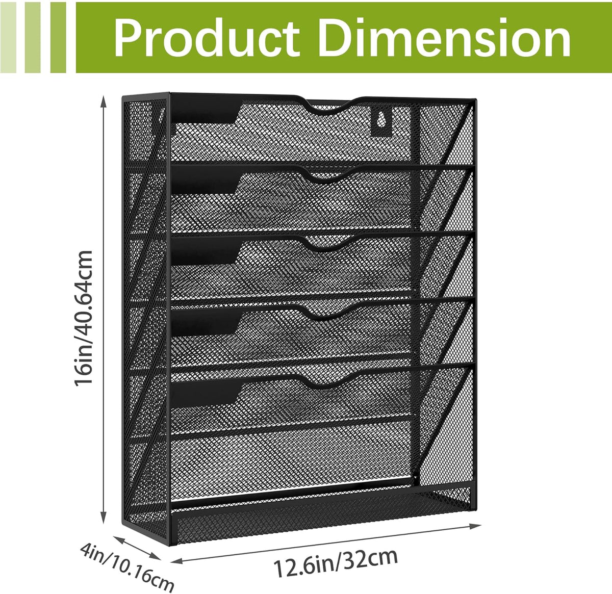 5-Tier Wall File Holder, Mesh Hanging Folder Organizer with Classify Label, Versatile Desk File Organizer for Office Home, Vertical Wall Mounted Mail Sorter, Sides Closed, Black