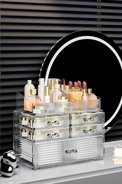 Stackable Organizer, Acrylic Cosmetic Organizer for Dresser, Vanity, Kitchen Cabinet, Bathroom, Under Sink, Home Organization and Storage (1 Top 5 Drawers)